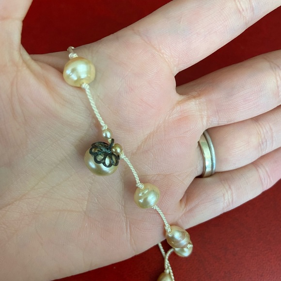 Vintage Haskell Style Faux Pearl Necklace Knotted String Strand Pendant Retro - Picture 3 of 4